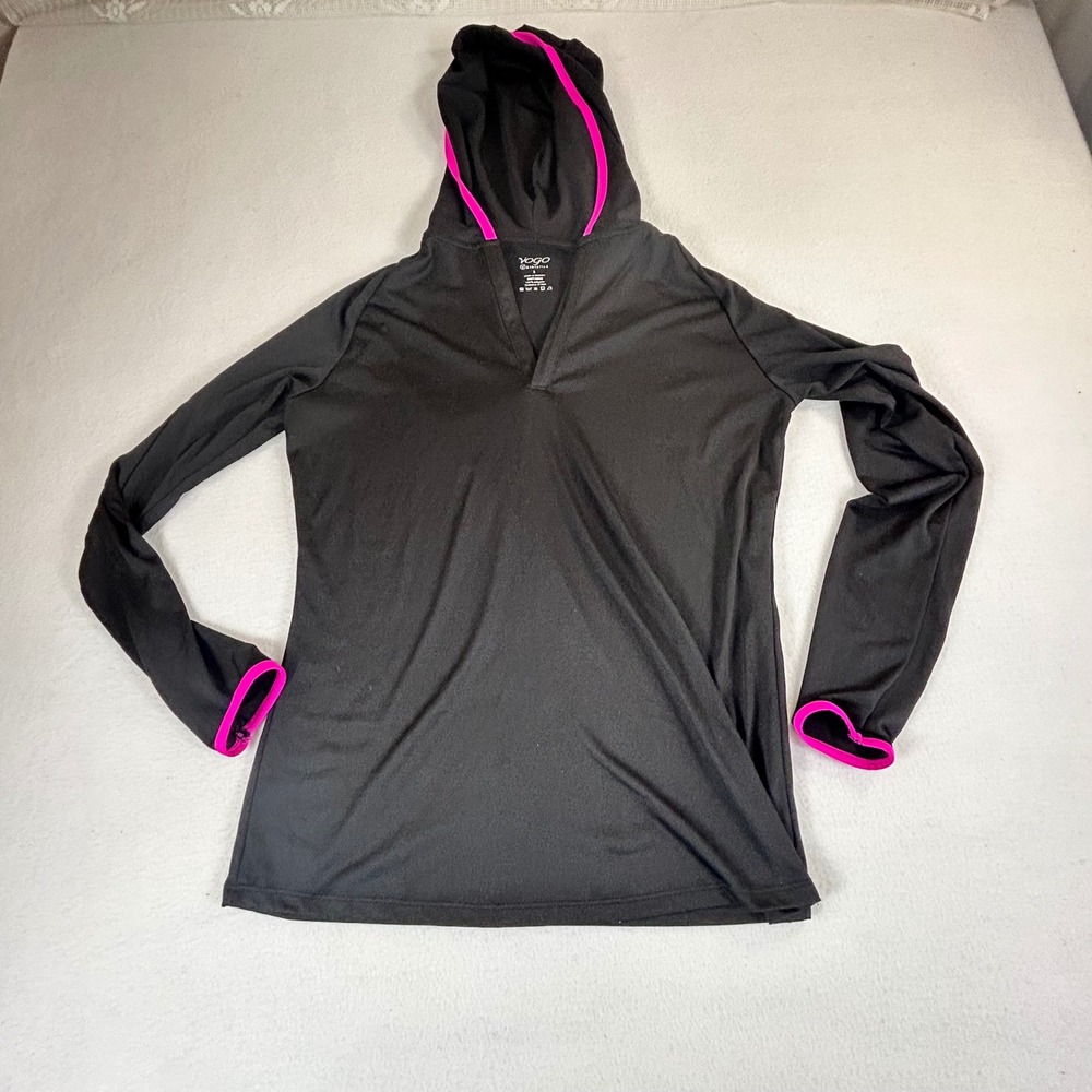 Vogo Athletica Womens Small Black Pink Trim Hoodie Thumbhole Active Top 01737